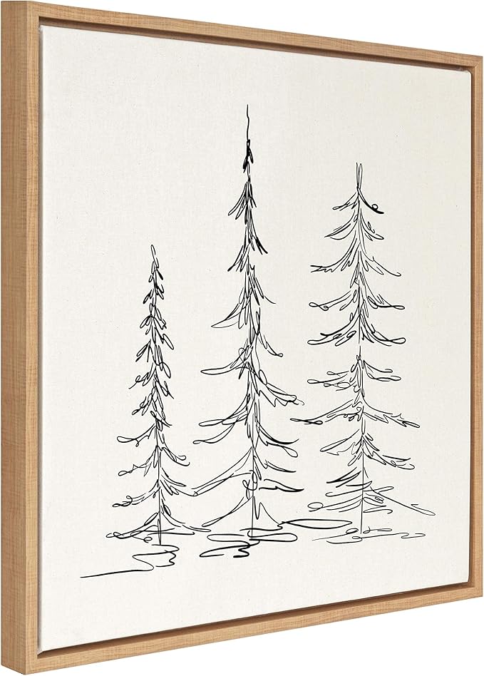 Kate and Laurel Sylvie Minimalist Evergreen Trees Sketch Framed Canvas Wall Art by The Creative Bunch Studio, 30x30 Natural, Chic Modern Art for Wall