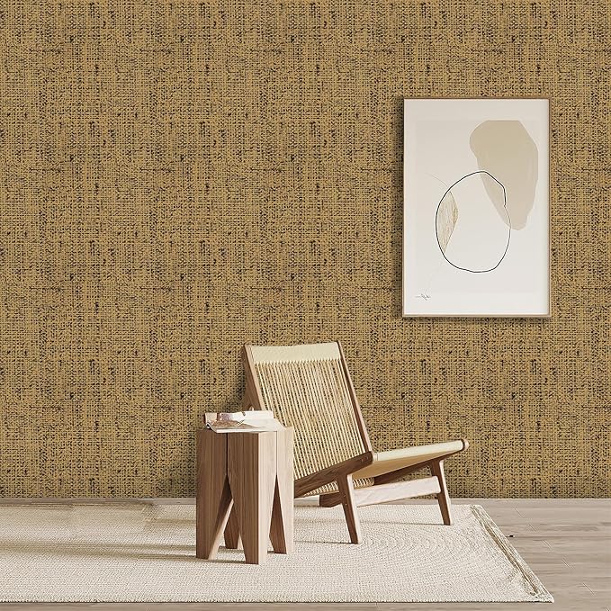 15.75"x590.6" Brown Wallpaper Peel and Stick Removable Grasscloth Textured Wall Paper Self Adhesive Cabinets Drawers Bookshelves Vintage Contact Paper Thickened Waterproof Faux Linen Vinyl Roll