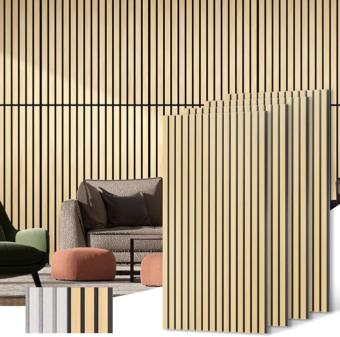 Acoustic Wood Wall Panels, 4-Pack 45.3" x 23.6" Soundproof Wall Panels, Wood Slat Wall Panels for Wall Decor, Natural Oak