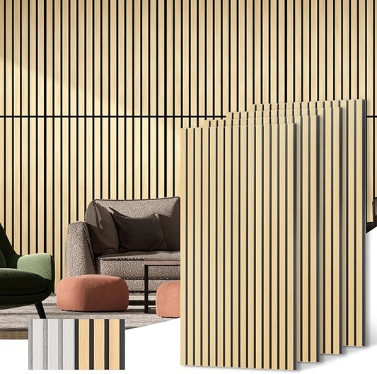 Acoustic Wood Wall Panels, 4-Pack 45.3" x 23.6" Soundproof Wall Panels, Wood Slat Wall Panels for Wall Decor, Natural Oak