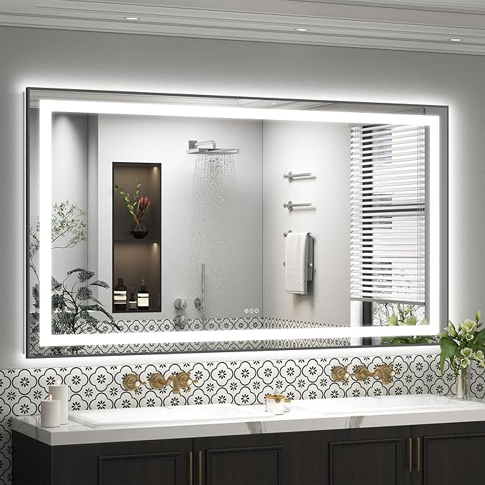 72x40 LED Lighted Bathroom Mirror for Wall, Black Frame Vanity Mirrors with Lights, 3 Colors, Anti-Fog, Shatterproof, Backlit and Front Lights, Memory, ETL Listed
