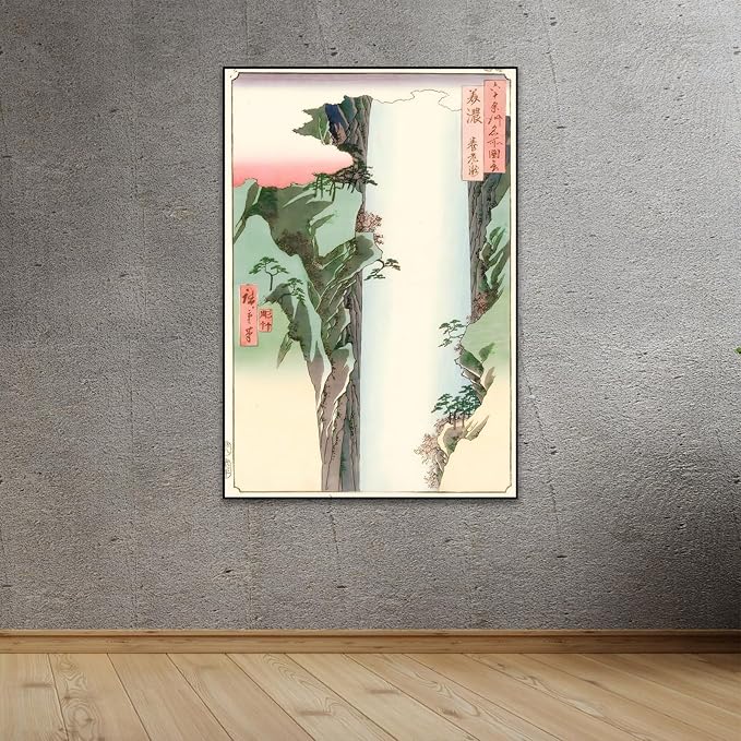 OKRA Utagawa Hiroshige Canvas Wall Art - Yoro Waterfall Poster - Japanese Provincial Woodcut Wall Art Animals Nature Landscape Art Traditional Japanese Wall Decor Unframed