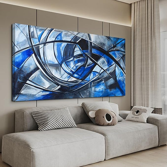 Abstract Wall Art Decor Modern Wall Art Pictures for Living Room Abstract Canvas Art Wall Decor Large Blue Wall Art Prints Artwork for Walls Black and White Wall Art Decor Home Office Decor 24" X 48"