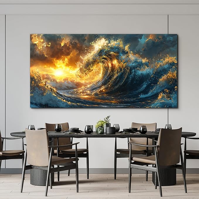 Canvas Wall Art Decor Gold Modern Abstract Aesthetics Wall Art Decor Large Sunshine Wave Canvas Wall Art For Living Room Decorations Canvas Prints Artwork For Bedroom Office Wall Decor 24 X 48 Inch