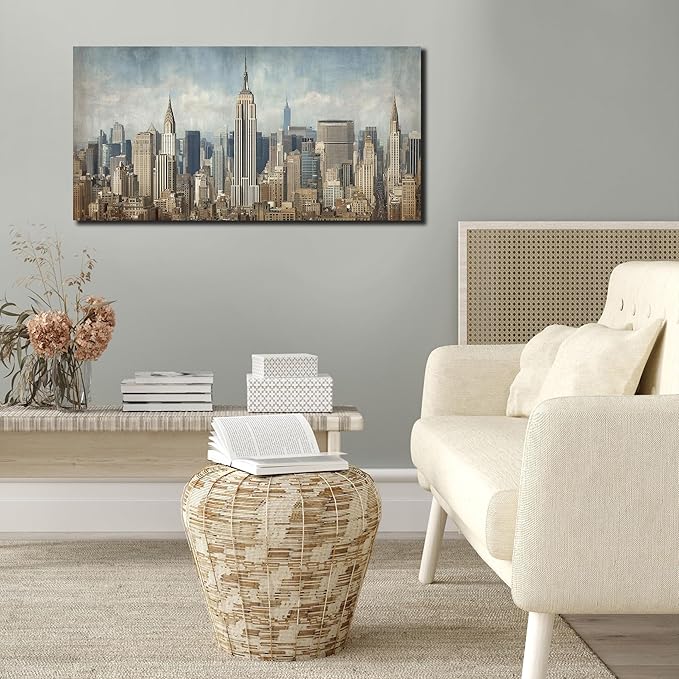 New York Skyline Wall Decor for Living Room City Canvas Wall Art for Bedroom Above Bed Modern Home Office Decor Ready to Hang 20 x 40 Inch