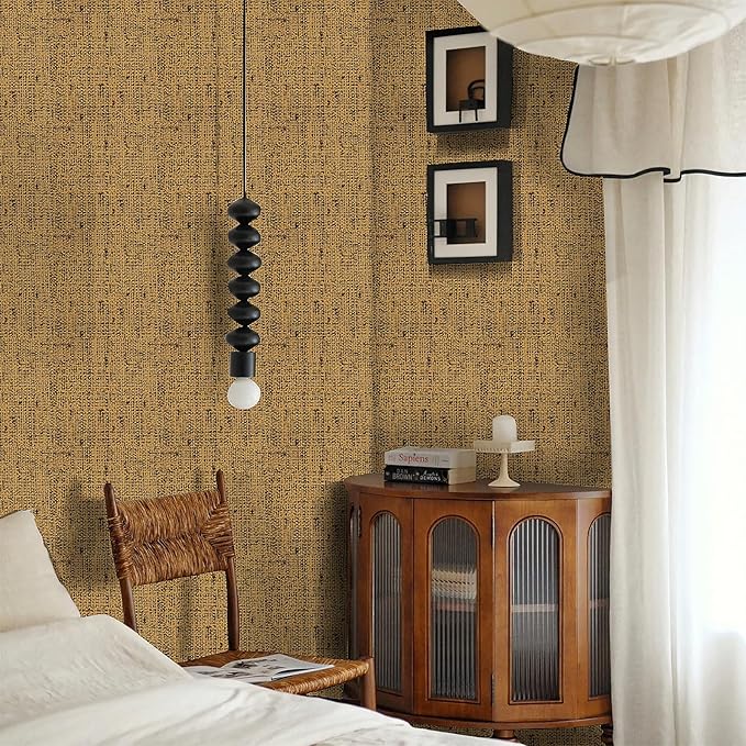 15.75"x590.6" Brown Wallpaper Peel and Stick Removable Grasscloth Textured Wall Paper Self Adhesive Cabinets Drawers Bookshelves Vintage Contact Paper Thickened Waterproof Faux Linen Vinyl Roll