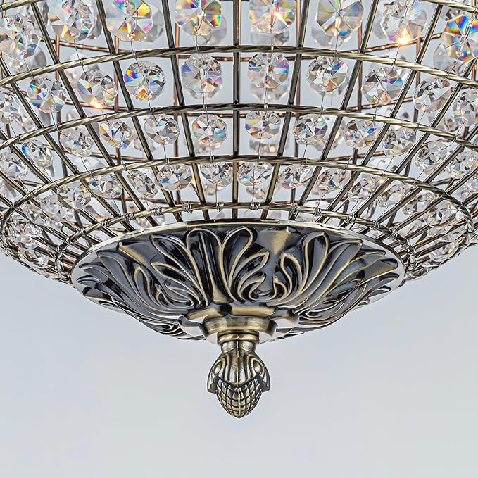 ALOADECOR 3-Light 16" Retro Antique Gold Crystal Globe Chandelier Sphere Cage-Style Shade Pendant Light for Kitchen Isl and Dining Room