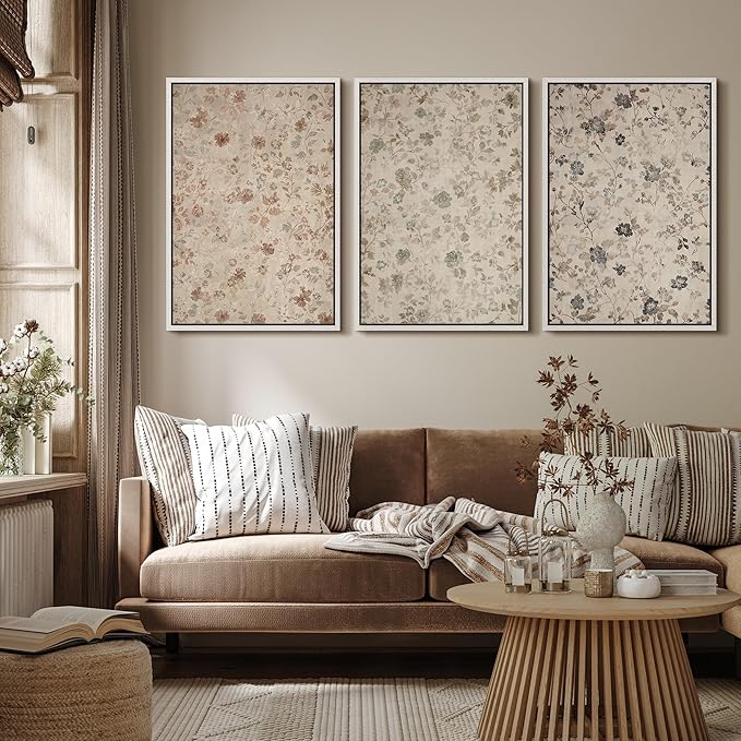 MUDECOR Framed Wall Art Print Set Vintage Floral Botanical in Neutral Tones Illustrations Realism Decorative for Living Room, Bedroom, Office - 16"x24"x3 White