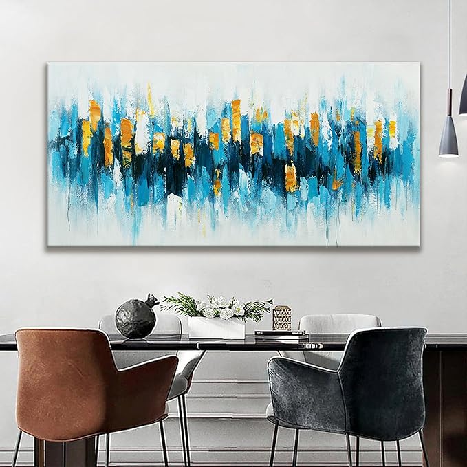 Abstract Wall Art Canvas Art Wall Decor For Living Room Decorations Large Blue And Gold Abstract Wall Decor White Abstract Wall Art For Home Bedroom Kitchen Office Artwork 29x58 Inch