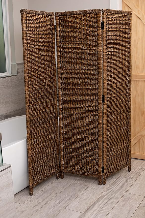 BIRDROCK HOME 3 Panel Seagrass Room Divider - Brown Wash - Folding Sections - Partition Screen - Hand Woven Abaca - Home Decor