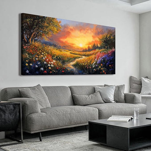 Canvas Wall Art Decor Large Wall Art Pictures for Living Room Vintage Landscape Wall Art Prints Canvas Art Wall Decor Wildflower River Artwork for Walls Bedroom Home Aesthetic Wall Art Decor 20" X 40"