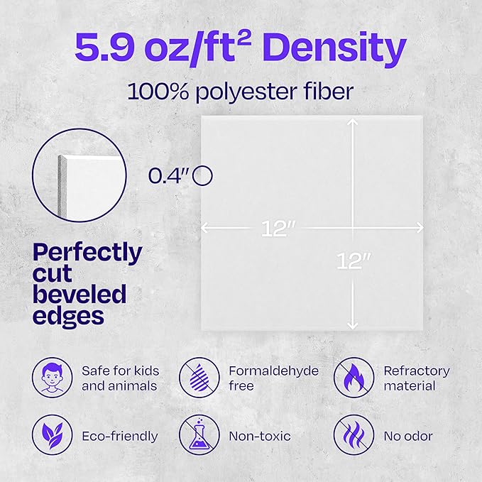 Acoustic Panels 12-Pack Soundproof Wall Panels 12"X12"X0.4" Sound Panels High Density Sound Dampening Panels - [White Square]