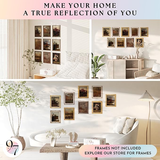 97 Decor Vintage Wall Art Decor - Vintage Fall Prints, Rustic Farmhouse Wall Decor, Neutral Autumn Landscape Pictures French Country Posters For Home Bedroom Living Room Decorations (8x10 Unframed)