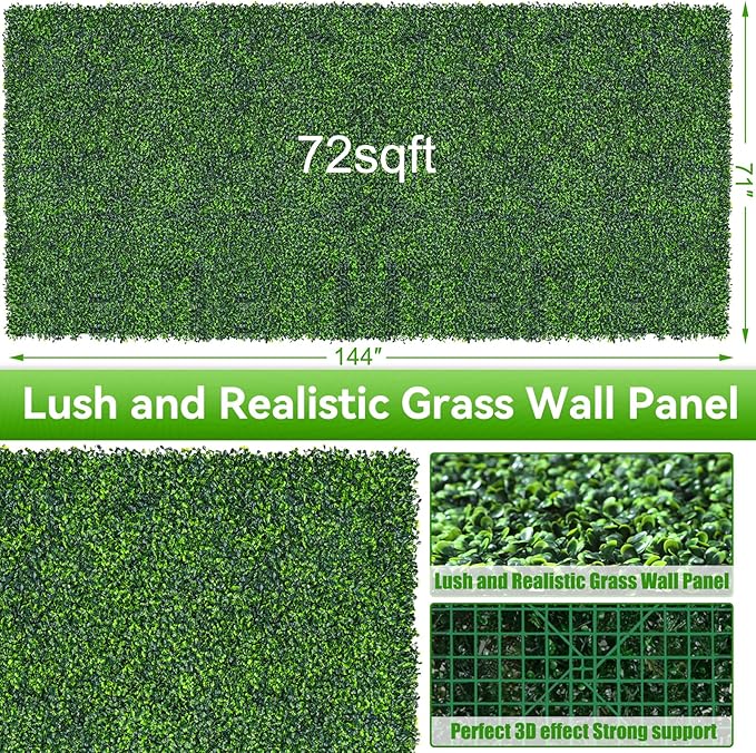 Artificial Boxwood Roll,71x144 in(72 sqft) UV-Anti Faux Ivy Grass Wall Backdrop for Balcony Privacy, Fake Grennery Wall Decor for Garden, Patio, Backyard