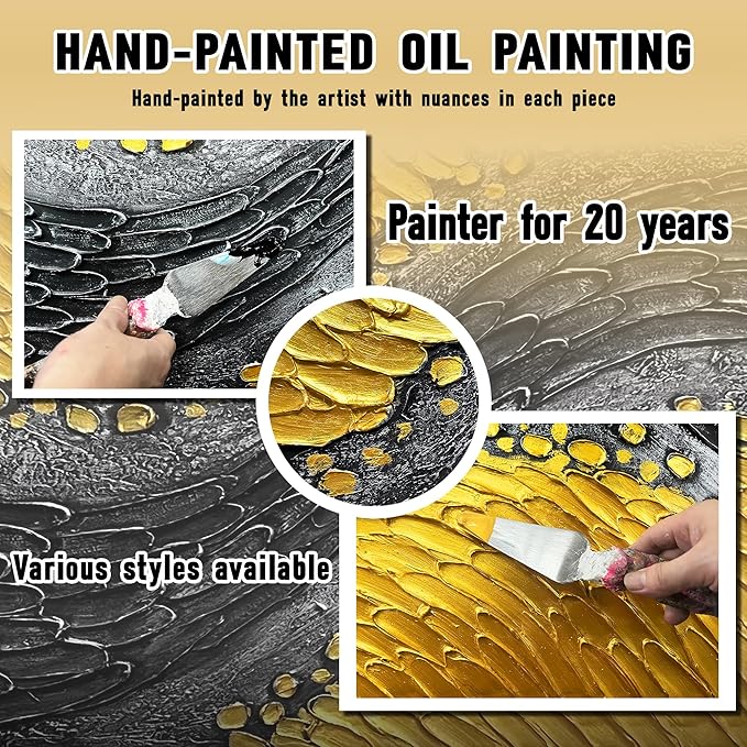 Abstract Painting Wall Art for Living Room Black and Gold Wall Art for Office 3D Textured Canvas Wall Decor for Bedroom Size 20 x 40 Inch