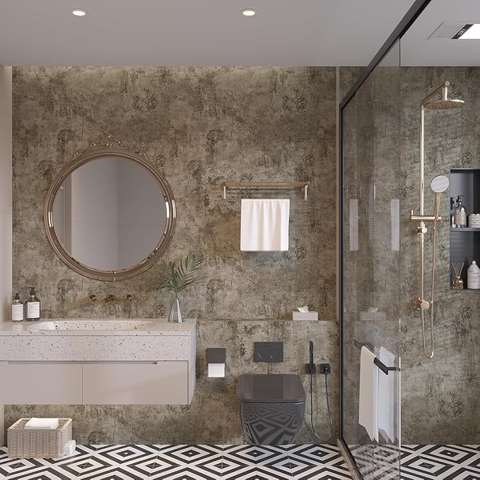 JSEVEM 24"×197" Thick Light Brown Grey Concrete Wallpaper Peel and Stick Waterproof Taupe Concrete Contact Paper Vinyl Self Adhesive Gray Cement Wall Sticker for Bedroom Bathroom Office Room Gym Walls