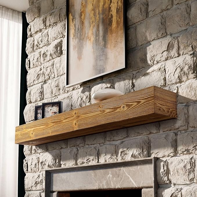 BoscoMondo Fireplace Mantel, Wall-Mounted 60 inch Floating Shelf for Wall, Tv Shelf, Rustic Shelf - 8x6x60 Aged Oak