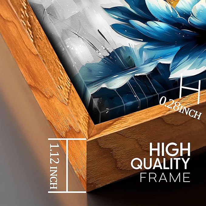 Ouzzlie Lotus Wall Art Blue Wall Decor Flower Painting Gray Canvas for Bedroom Modern Art 24" x 48"