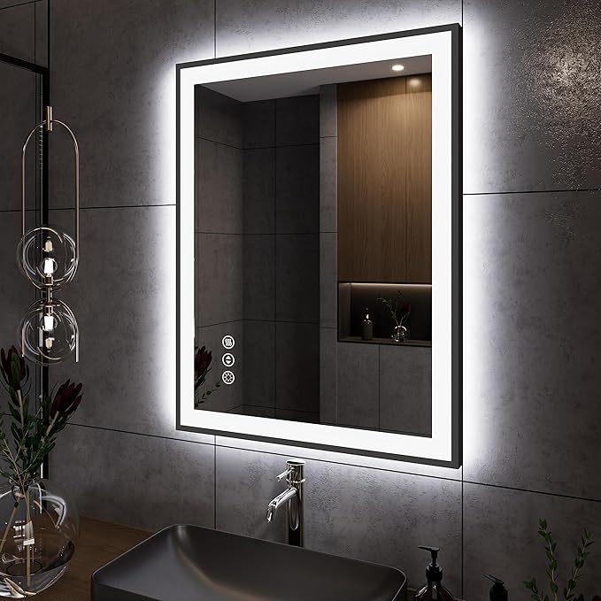 LED Bathroom Mirror 32x24 with Backlit and Front Lighted, Framed Dimmable Illuminated Mirror for Wall Anti-Fog Shatterproof (Horizontal/Vertical)…