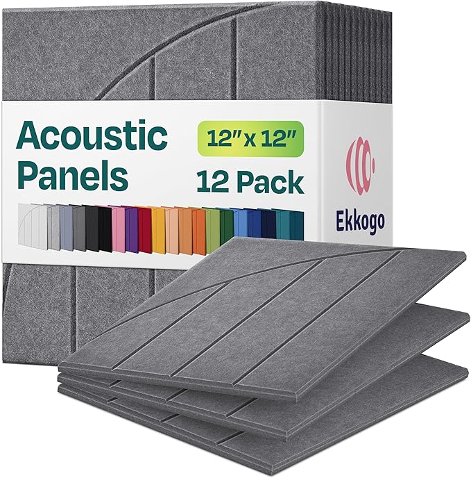Acoustic Panels 12-Pack Soundproof Wall Panels 12"x12"x0.4" Decorative Sound Dampening for Your Home, Office, Studio, Bedroom & More with Unique ModuArc Carving [Pebble Gray]