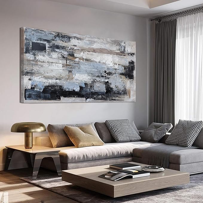 KUPTEU Canvas Wall Art Decor Large Canvas Wall Art For Living Room Abstract Art Blue Black Wall Art Prints Large Art Work for Wall Decor Highland Cow Pictures for Bedroom Office Decor 29"x58"