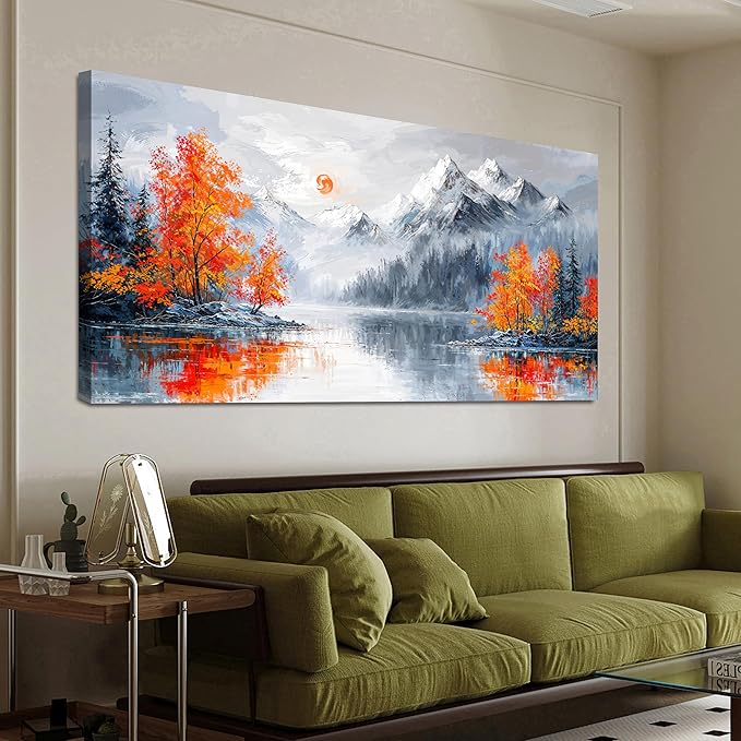 Canvas Wall Art Decor Wall Art Pictures for Living Room Artwork for Walls Large Vintage Forest Wall Art Prints Canvas Art Wall Decor Landscape Mountain Wall Art Bedroom Home Aesthetic Art Decor 24" X 48"