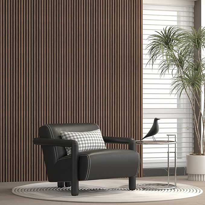 Modern 94” L x 11.25” W Acoustic Slat Wall Panels with End Cap – Wood Sound-Dampening Wall Treatment for Home, Office & Studio – 2-Piece Decorative Noise-Reducing Wall Panel Set (Dark Chestnut)