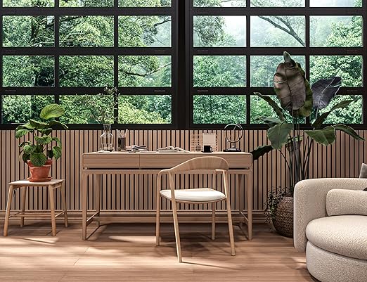 94" L x 24" W Acoustic Wood Wall Paneling, Decorative Sound Proof Panels for and Ceilings, 3D Slat Panels, Wood Slat Panels (Set of 10) (Light Cold Oak.)