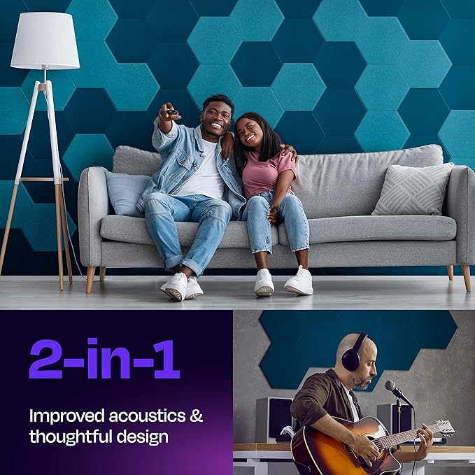 Acoustic Panels 12-Pack Soundproof Wall Panels 12"X10.4"X0.4" Sound Panels High Density Sound Dampening Panels - [Ocean Turquoise Hexagon]