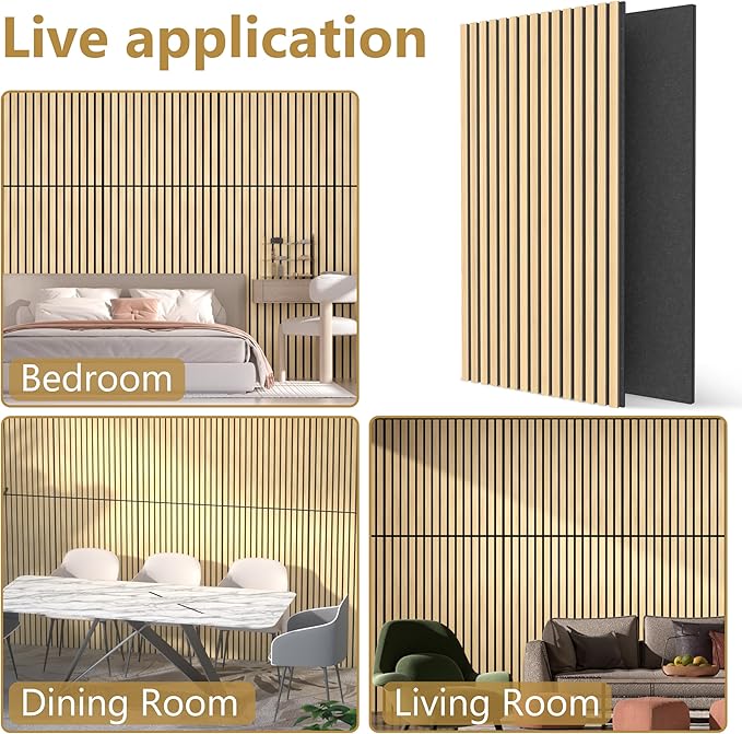 Acoustic Wood Wall Panels, 4-Pack 45.3" x 23.6" Soundproof Wall Panels, Wood Slat Wall Panels for Wall Decor, Natural Oak