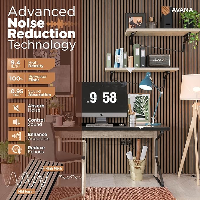 Avana Modern Acoustic Wood Wall Panels – 94.4 X 12.6 Inch Smoke Walnut Acoustic Panels 1 PC – Wall Panels For Interior Wall Decor For Homes, Offices, Studios – Sturdy And Durable Wood Panels For Wall