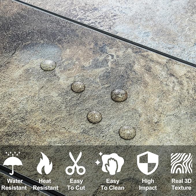 AULIGET 2-Piece Beige & Brown Slate Peel and Stick Backsplash Wall Tiles, 6" x 12" PVC Faux Stone Stick on Tiles for Backsplash Kitchen, Bathroom, Laundry Room, Camper, Fireplace