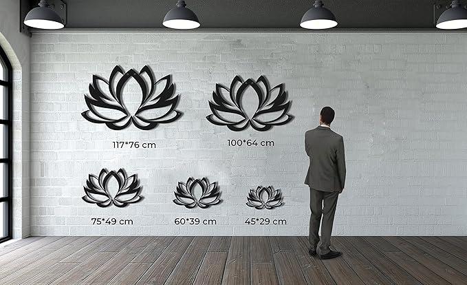 Metal Wall Art - Lotus Flower - 3D Wall Silhouette Metal Wall Decor Home Office Decoration Bedroom Living Room Decor Sculpture (Silver-Gray, 24"Wx16"H / 61x41cm)