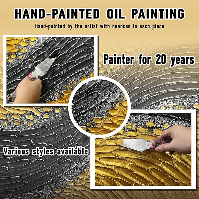 Black and Gold Hand Painted Oil Painting for Bedroom Abstract Pictures for Living Room Large 3D Textured Canvas Wall Art for Office Size 29 x 58 Inch