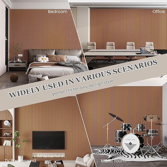 4 Pack 105.9" x 12.6" x 0.8" Acoustic Wall Panels Sound Absorbing, Wood Slat Wall Panels for Wall Decor, Soundproof Wood Wall Panels, Brown