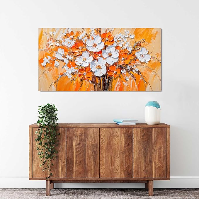 KUPTEU Canvas Wall Art Decor Wall Art Pictures for Living Room Artwork for Walls Vintage Flowers Wall Art Decorations White Floral Wall Art Prints Canvas Art Wall Decor Bedroom Home Decor 20"X40"