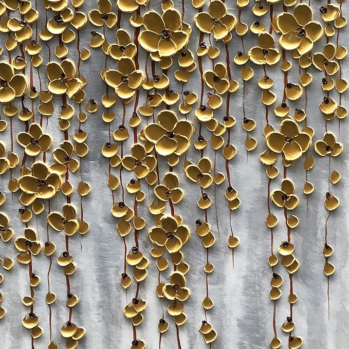 3D Vertical Abstract Canvas Oil Painting Wall Art, 116x57cm Golden Flower Painting Wall Art, Home Living Room Wall Decoration Abstract Painting Art