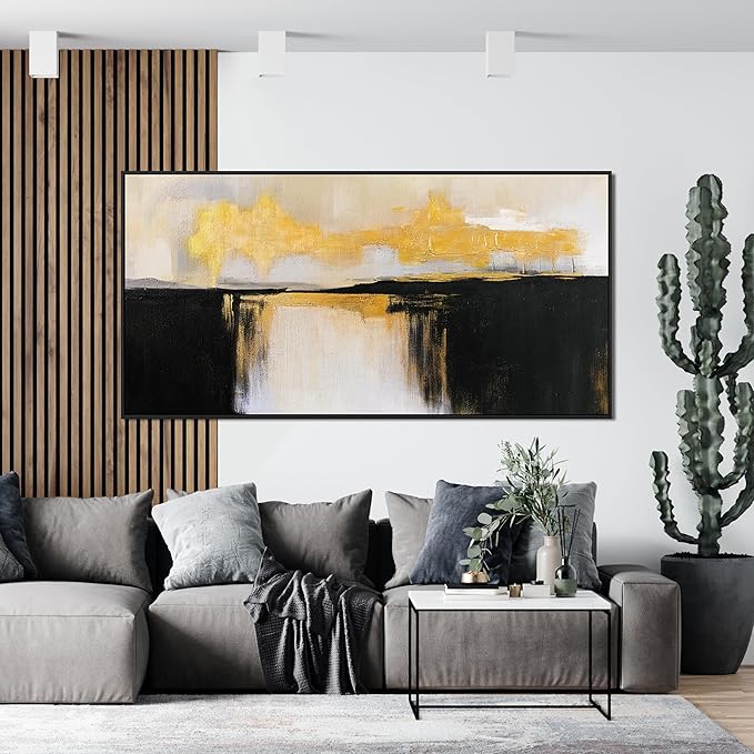 Canvas Wall Art Decor Large Framed Wall Art Decorations Wall Art Pictures For Living Room Abstract Black and Gold Wall Art Prints Abstract Canvas Art Wall Decor Bedroom Office Decor 29" x 58”