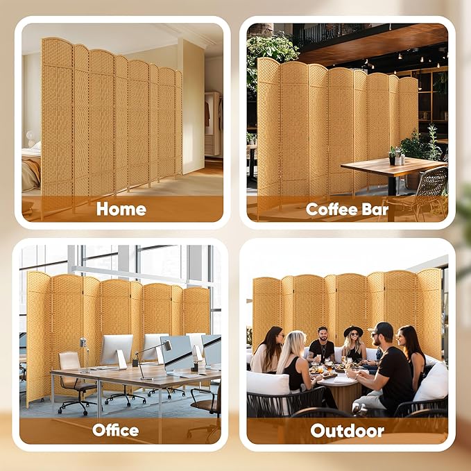 JOSTYLE Room Divider 6ft. Tall Extra Wide Privacy Screen, Folding Privacy Screens with Diamond Double-Weave Room dividers and Freestanding Room Dividers Privacy Screens(Yellow, 8-Panel)