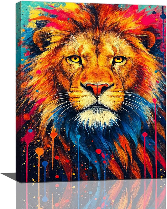 Banksy Lion Wall Art Lion Pictures Street Graffiti Canvas Wall Decor Painting Print Animal Home Modern Artwork Decorations Framed for Living Room Bedroom Bathroom Office 16"X20"