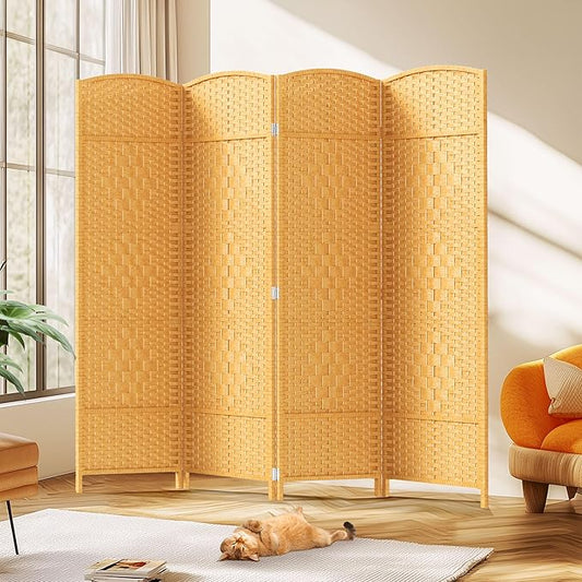 JOSTYLE 6ft. Tall Extra Wide Folding Privacy Screens with Diamond Double-Weave Room dividers and Freestanding Privacy Screens(Yellow, 4-Panel)