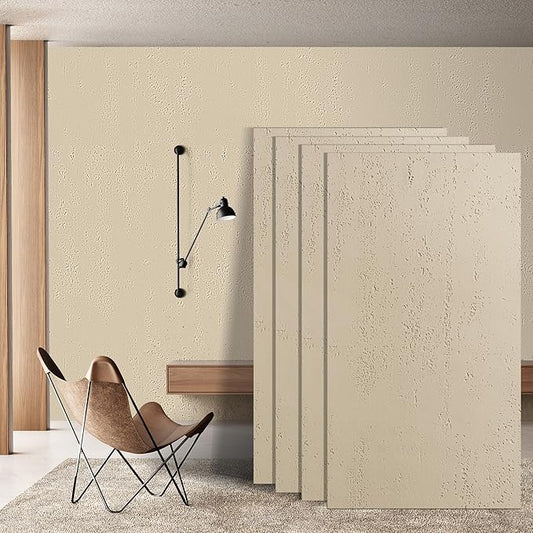 KASARO 3D Faux Stone Wall Panels, 4 PCS MCM Flexible Wainscoting Panels for Exterior/Interior Decor, Modified Clay Material, Accent for Home, Art, Commercial, Cement Beige, 47.2 × 23.6 inch