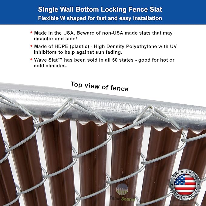 Brown Wave Slat (9 Colors Available) Single Wall Bottom Locking Privacy Slat for a 6 ft high Chain Link Fence (Slat Length 68.5", Brown)