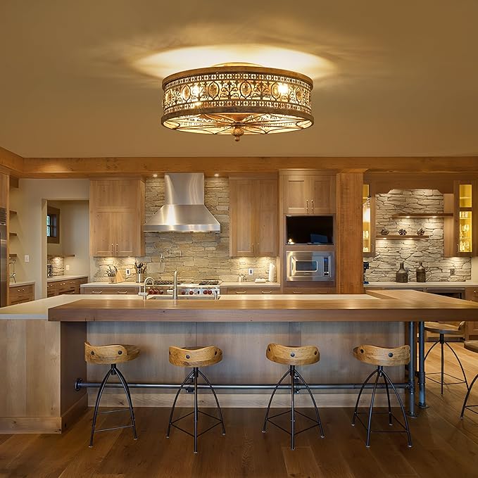 18" Rustic Cottage Distressed Wood-Look Fandelier with Remote, Small Farmhouse Enclosed Ceiling Fan Light, Low Profile Flush Mount for Entryway, Kids Room, Cozy Spaces