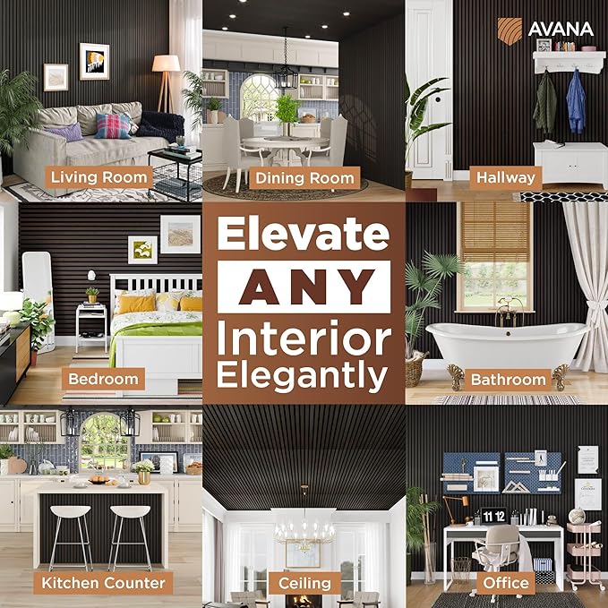 Avana Acoustic Wood Wall Panels – 94.4 X 12.6 Inch Smoke Oak Acoustic Panels 4 PCs – Wall Panels For Interior Wall Decor For Homes, Offices, Studios – Sturdy And Durable Wood Panels For Wall