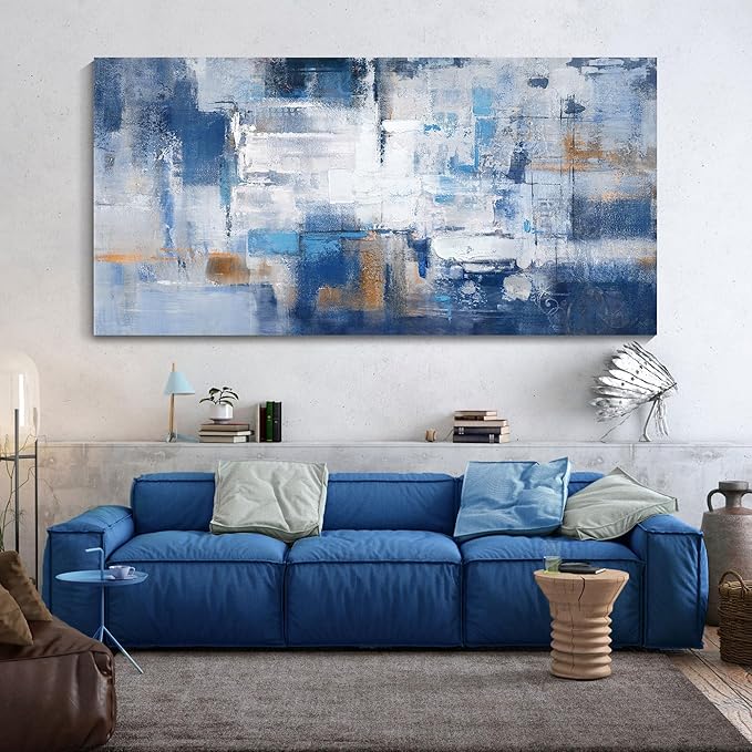 KLAKLA Abstract Canvas Wall Art - Blue and White Picture Artwork for Wall Modern Paintings Wall Decor Living Room Bedroom Office Large Wall Art
