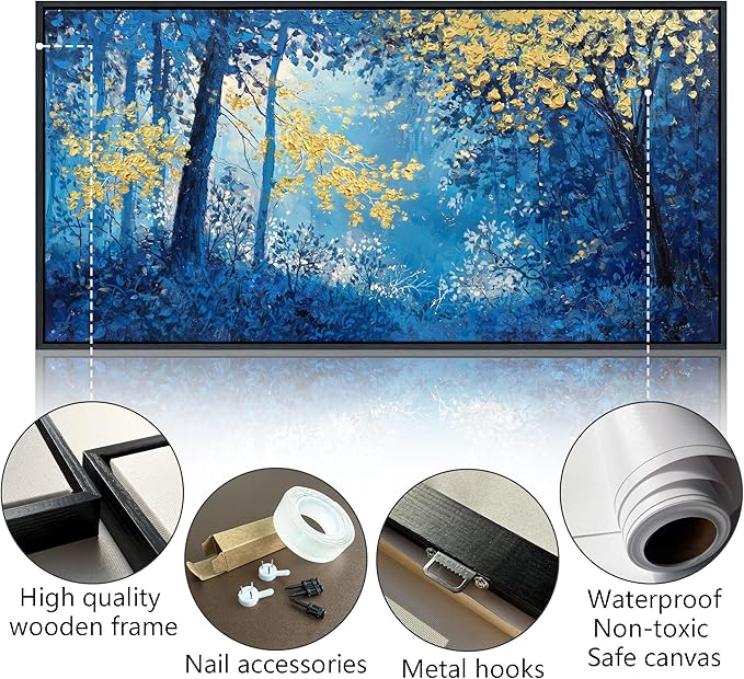 Blue and Gold Canvas Wall Art - Forest Bedroom Wall Art - Tree Wall Pictures for Living Room, Office, or Bedroom - Nature Landscape Canvas Decor Framed Painting 20×40IN