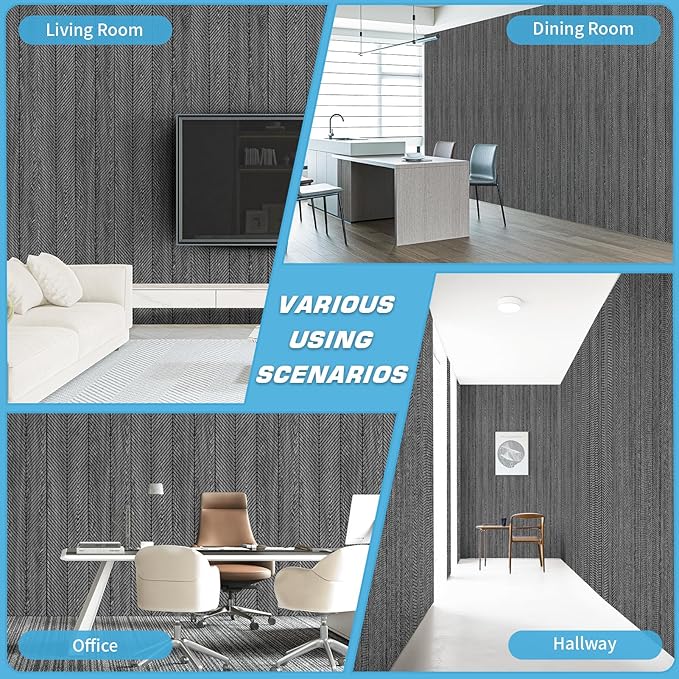 Art3d 4-Pack Glue-On Herringbone Wainscoting Panel for Interior Wall Decor - 104 x 12 Inch Polystyrene Ultralight Slim Slat Wall Panels for Living Room Bedroom, Weathered Teak