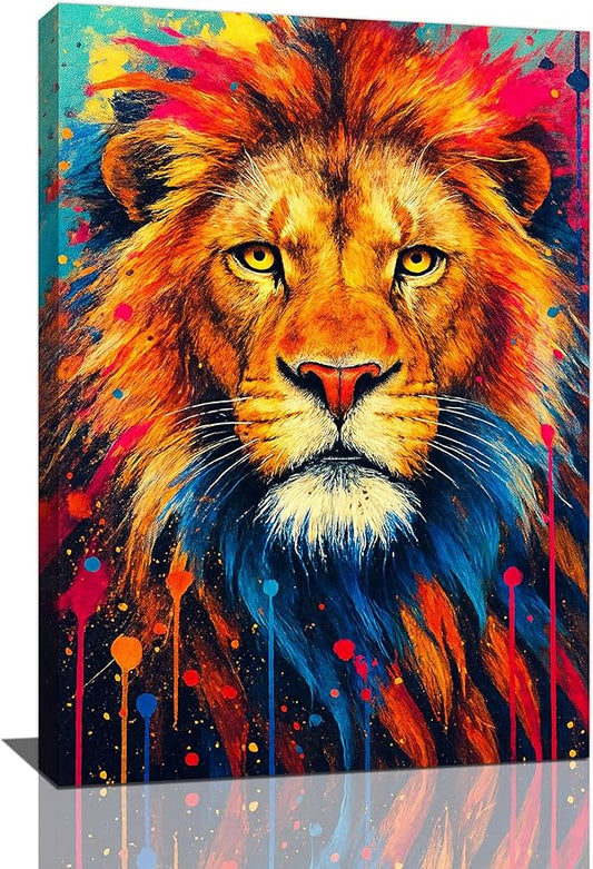 Banksy Lion Wall Art Lion Pictures Street Graffiti Canvas Wall Decor Painting Print Animal Home Modern Artwork Decorations Framed for Living Room Bedroom Bathroom Office 16"X24"