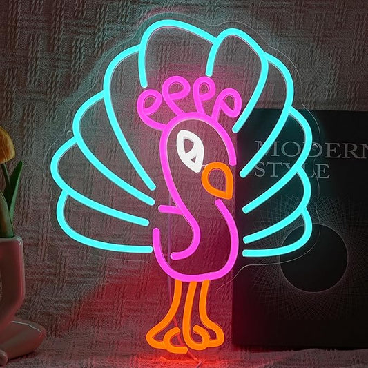 Peacock Neon Sign Dimmable Elegant Peacock Spreading Feathers Led Sign USB Powered Unique Bird Neon Light Sign for Bird Shop Bedroom Home Man Cave Beer Bar Cafe Party Art Wall Decor Boy Girl